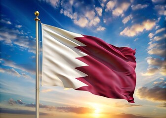 qatar national flag on blue sky