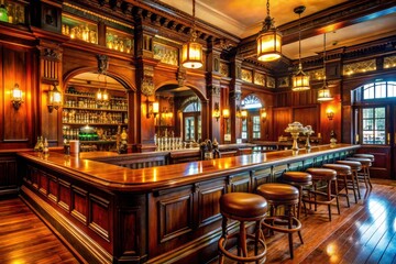 Chicago Style Bar Interior with Traditional Ambiance and Wooden Paneling
