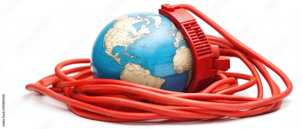 Poster digital globe surrounded by high-speed data lines, representing global communication, internet conne