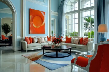 a high end home interior in south florida, room designs in an complimentary color scheme. The house has a refined, coastal feel with personality.
