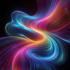 Obraz premium abstract 3d render holographic iridescent neon curved wave in motion background. gradient design element for banners, black background, wallpaper