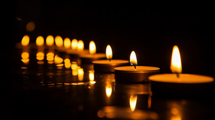 Row of candles against a black background.