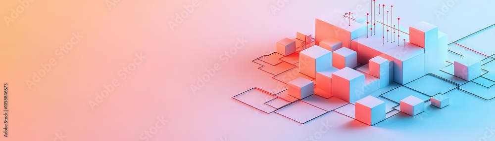 Poster colorful abstract geometric shapes on soft gradient background, ideal for modern design projects.