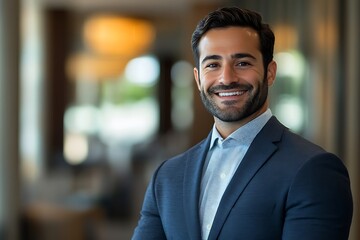 Smiling Confident Businessman in a Blue Suit and White Shirt.
