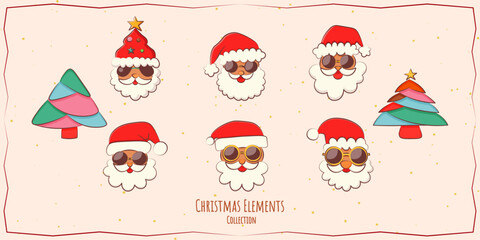 Set of Hand-Drawn Cute Christmas Elements, Trendy Winter Holidays Vector art.