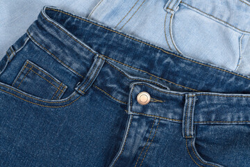 Fototapeta premium Blue jean pocket texture. jeans fabric texture background. front view. denim jeans background