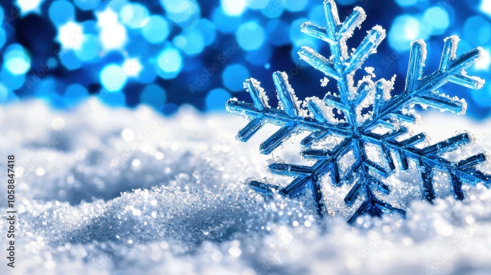 Poster snowflake on sparkling snowy background