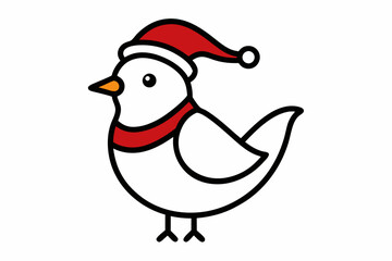  Vector Outline of A cute Dove wearing a Santa clause hat and scarf on white background.