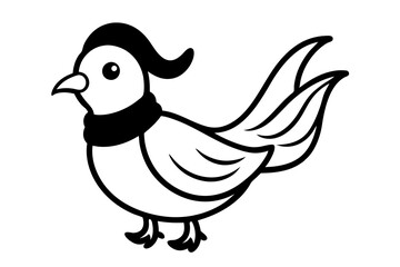  Vector Outline of A cute Dove wearing a Santa clause hat and scarf on white background.