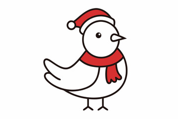  Vector Outline of A cute Dove wearing a Santa clause hat and scarf on white background.