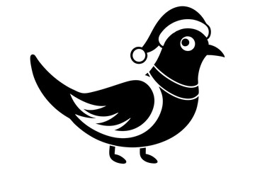  Vector Outline of A cute Dove wearing a Santa clause hat and scarf on white background.