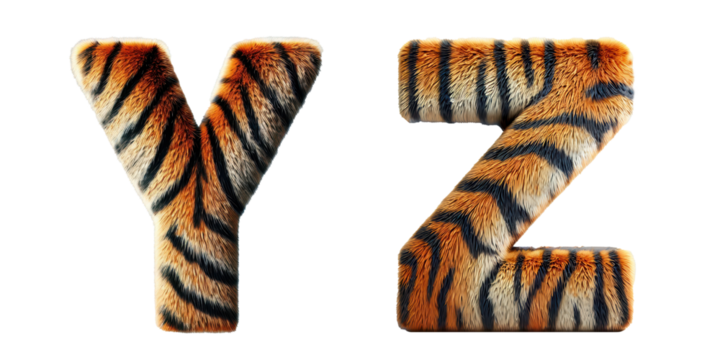 Typography Design with Tiger Texture: Stylized Alphabet Letters Y and Z with Tiger Fur Pattern - Powered by Adobe