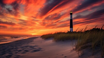 Fototapeta premium beach fire island lighthouse