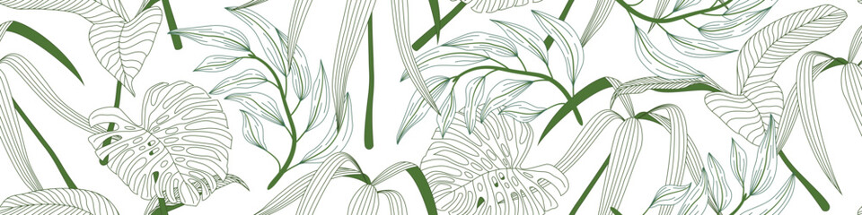 Abstract Floral seamless pattern with leaves. tropical background horizontal	
