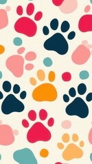 Fototapeta premium Colorful Paw Print Pattern Background Pet Animal Cute Design Element