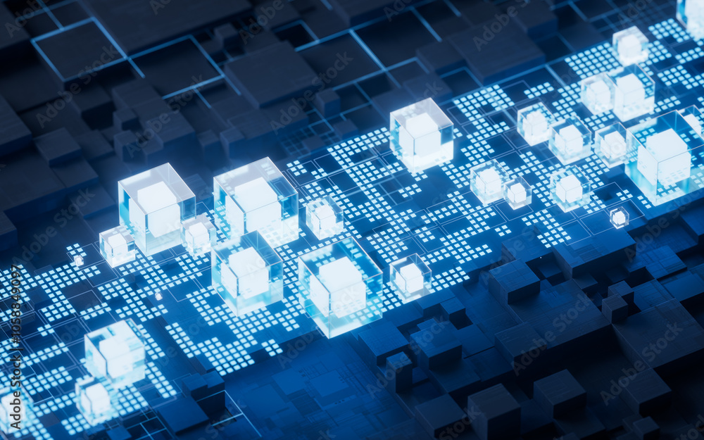 Poster technology circuit board and core, 3d rendering.