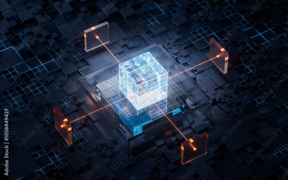 Poster technology circuit board and core, 3d rendering.