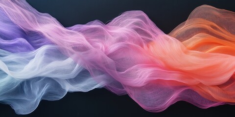 Obraz premium A colorful, abstract piece of art with a purple, pink, and orange wave. The colors are bright and the wave is very long