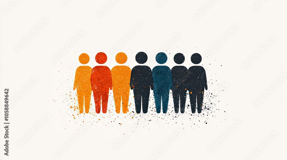 Poster simple line art of team huddled together, viewed from above, showing unity and collaboration on whit