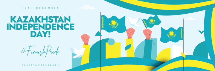 Kazakhstan independence day, 16th December celebration cover banner. Kazakhstan independence day cover banner with its flags, modern abstract art elements in flag colours. The day recalls its freedom