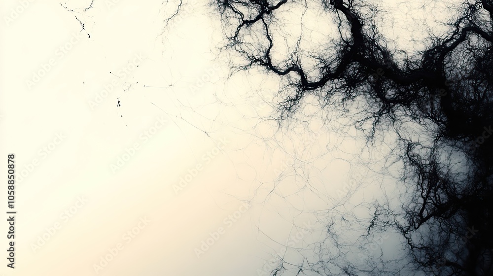 Poster spider webs hanging from the corners of an empty white background, creating simple illustration