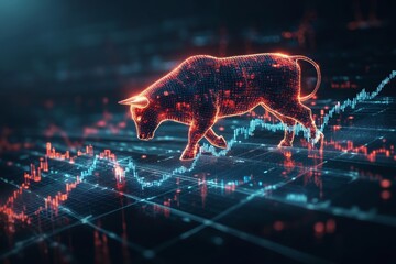 Digital bull representing stock market growth and trends