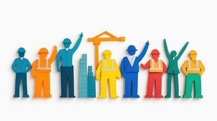Colorful Construction Worker Paper Cutouts   Labor Day  May Day  Teamwork  Diversity