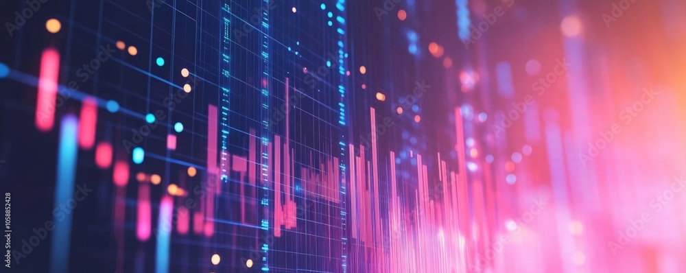 Poster abstract digital data visualization with pink and blue color palette