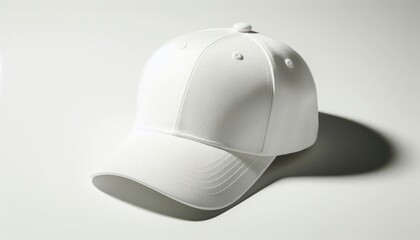 Obraz premium Plain white baseball cap hat front view lying on white background