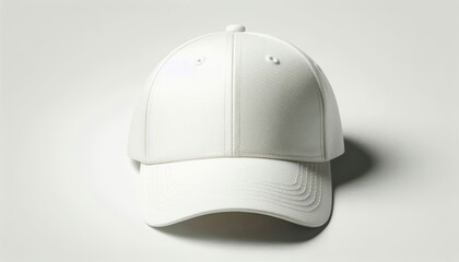 Fototapeta premium Plain white baseball cap hat front view lying on white background