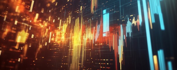 Obraz premium Abstract Digital Data Visualization with Colorful Lines and Grids