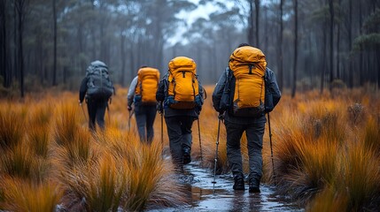 Group of friends hiking on a scenic trail, enjoying outdoor activities and nature