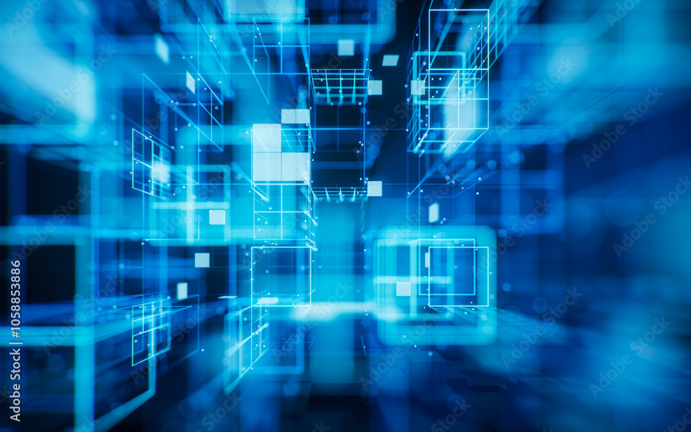 Poster digital cyberspace with glowing cross lines, 3d rendering.