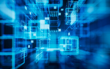 Fototapeta premium Digital cyberspace with glowing cross lines, 3d rendering.