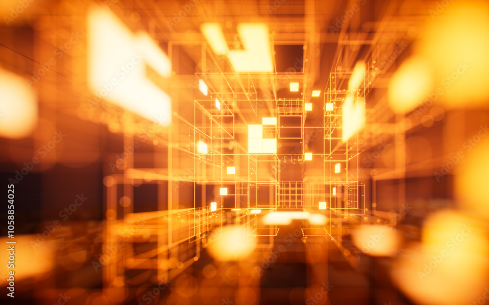 Poster digital cyberspace with glowing cross lines, 3d rendering.