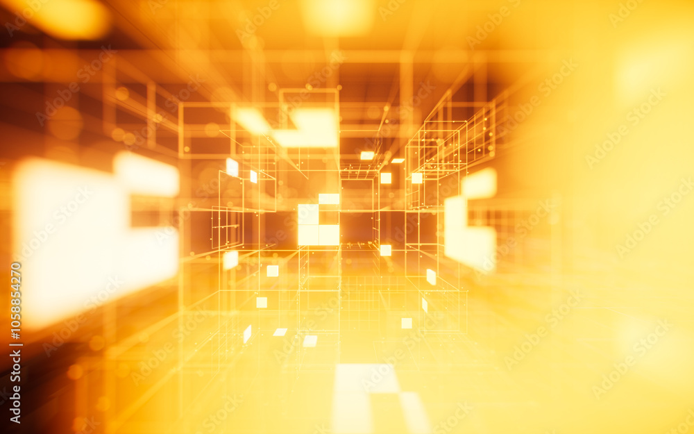 Poster digital cyberspace with glowing cross lines, 3d rendering.