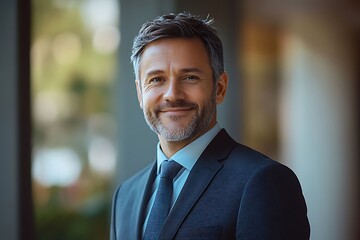 Smiling Mature Entrepreneur with Stubble and Tie Knot