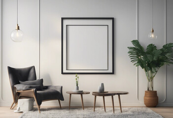 Blank mock up poster frame in modern interior background living room Contemporary style 3D render 3D