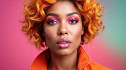 Obraz premium Vibrant Surreal Fashion and Portrait Photography: Captivating High-End Style, Studio Art, and Chic Concept 