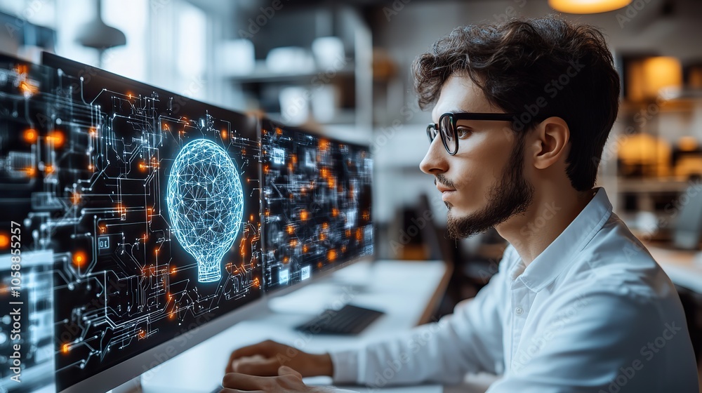Poster the concept of artificial intelligence and machine learning in business internet technology is repre