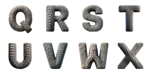 Typography Design with Elephant Texture: Stylized Alphabet Letters Q, R, S, T, U, V, W, X with Elephant Skin Texture