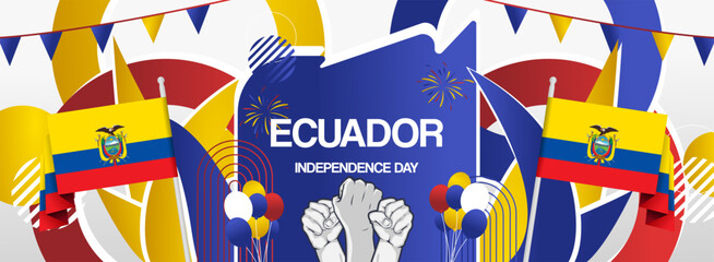 Ecuador independence day festive banner. Vibrant modern templates for holiday celebration, greeting card, billboard, and sport event backdrops. August 10th. Happy national day of Ecuador