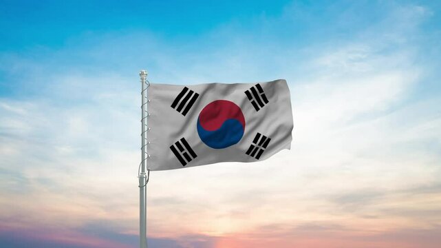 South Korean flag waving background sky Cloud