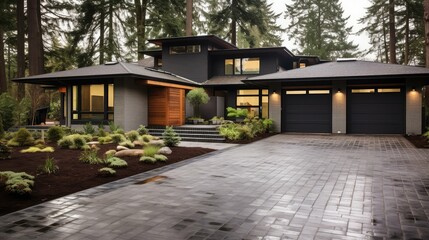 pavers modern house driveway