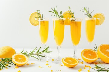 Design banner with Mimosa cocktails on white background