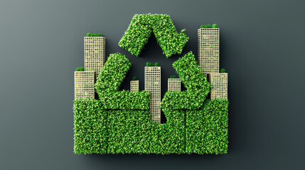 Eco friendly buildings surrounded by greenery symbolize sustainability