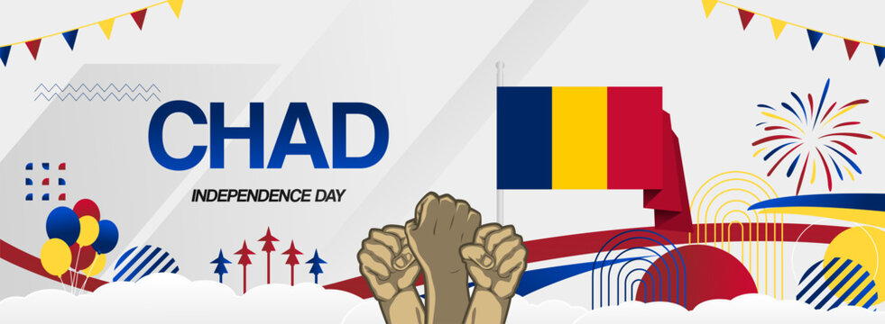 Chad independence day festive banner. Vibrant modern templates for holiday celebration, greeting card, billboard, and sport event backdrops. August 11th. Happy national day of Chad