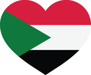 Sudan flag heart . Sudan love symbol . Sudanese flag in heart shape .  Vector illustration