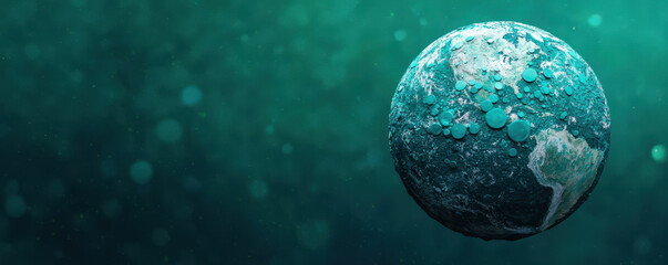 digital representation of Earth with floating green markers, symbolizing sustainability and
