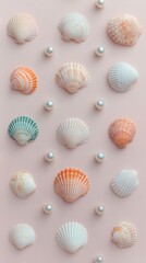 Seashells and Pearls Seamless Pattern on Pink Background   Ocean Themed Design